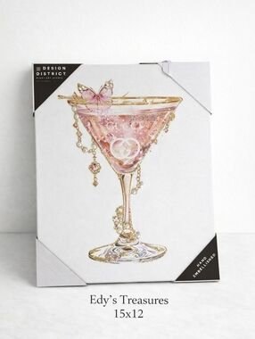 Martini Glass Canvas Wall Art Pink Glam Decor 15x12